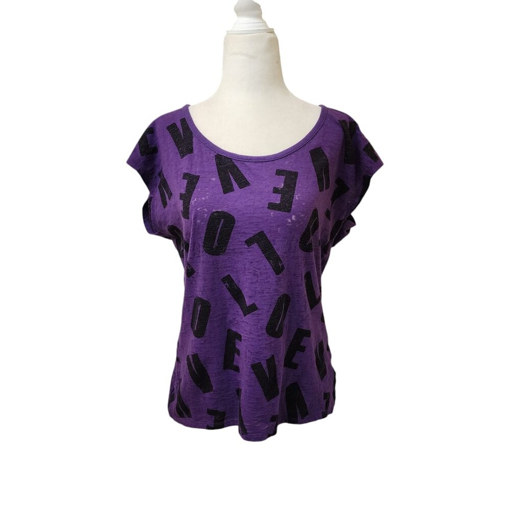 Rocker Girl Purple Black Love Top Lace Back Women's Large